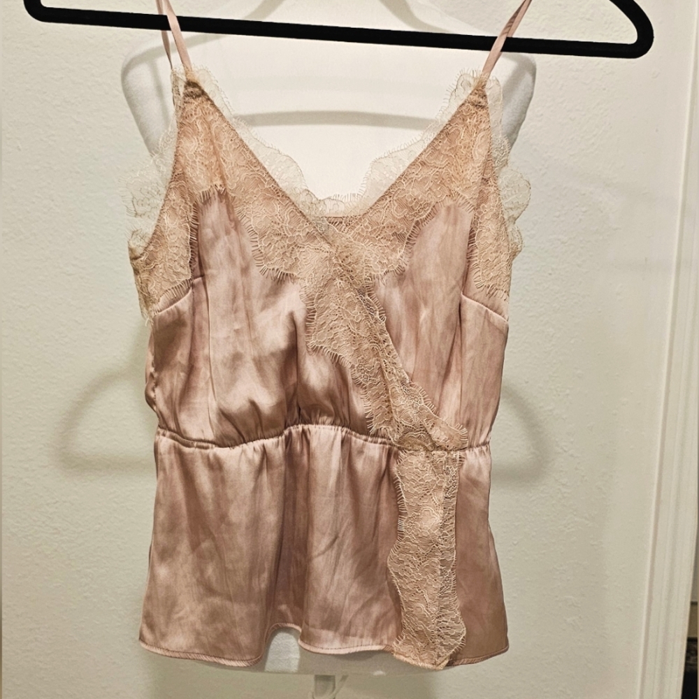 H&M Lace Trim Satin Pink Cami Top Size 0